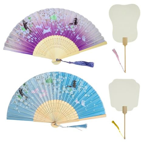 4 Pack Handfächer, Fächer Hochzeit, Fecher Sommer Hochzeit, Hand Fan Deko für Geburttag, Party, Wedding, Fotografie, Wand Dekoration, Faltfächer,Mini kleiner runder Ventilator