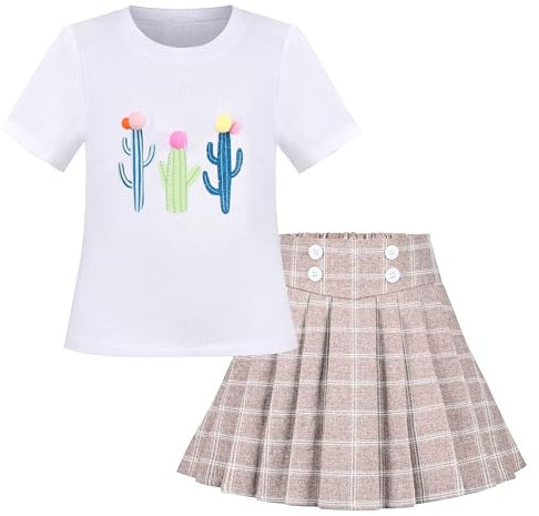 Chicas 2 Piezas Conjunto marrón Falda Cactus Camiseta Casual Colegio Tenis Hogar 7-8 años
