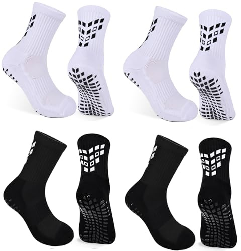 Gogogoal 4-Paar Rutschfeste Fußballstutzen halblang Herren Damen Grip Fußballsocken mit anti rutsch Sport Socken gepolsterte Soccer Rugby Handball Yoga atmungsaktive gepolstert