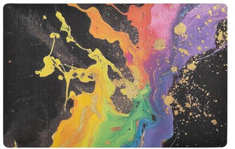 ODAWA Black with Rainbow Colors Doormats, 32x20 Front Door Entrance Mat Non Slip Low Profile Indoor Outdoor Door Mat