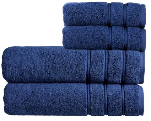 Christy Antalya Bath Sheets Set | 4 Piece | 100% Turkish Cotton | 600GSM | Soft Plush Luxury Towel Set | 2 Bath Sheets 2 Hand Towels | Quick Dry | Denim Blue