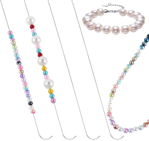 Set di 6 aghi per infilare perline, telaio curvo, set di aghi per infilare perline, ago in acciaio inox, perline floreali da infilare, per artigianato e gioielli