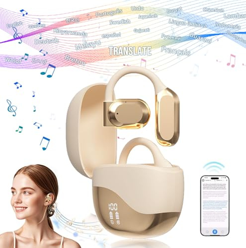 M62 übersetzer kopfhörer, Kabellose übersetzungskopfhörer, Bluetooth translator earbuds, 144 Sprachen translation earbuds Echtzeit Translation kopfhörer übersetzer FüR Reisen Lernen (M62 Beige)