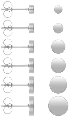 6 Paar Silber Ohrstecker Set Dot Ohrstecker 3/4/5/6/7/8mm Edelstahl Ohrringe Runde Flat Top Ohrstecker Herren Damen Ohrringe