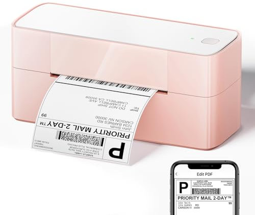 Imprimante Thermique 4x6, 245BT Imprimante Etiquette Expedition Bluetooth pour l'Expédition, Les Petites Entreprises-Compatible avec Amazon, Shopify, Ebay, UPS, Etsy, Rose