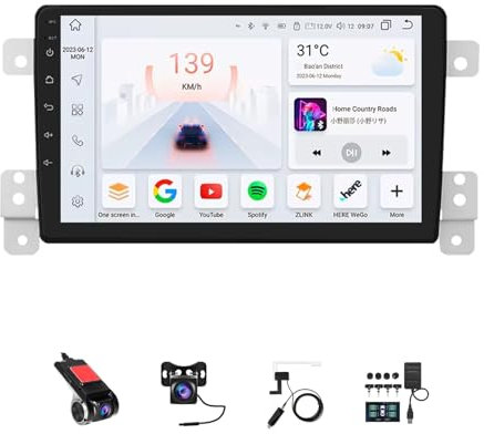 HYMLMY 9 pollici 2 Din Android 14 Autoradio Stereo Radio per Suzuki Grand Vitara 3 2005-2015 con Navigazione GPS Bluetooth Wireless Carplay Comandi al volante Telecamera di backup AHD (F1 (2+32G))