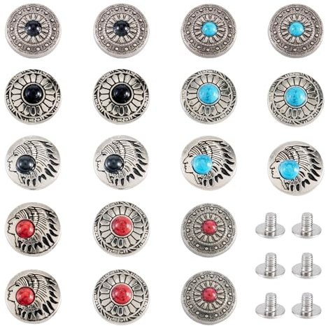 Spritewelry 36 juegos de remaches decorativos de color turquesa, vintage, de metal tibetano, botones de rosca para cuero, ropa, bolsa, zapatos, manualidades