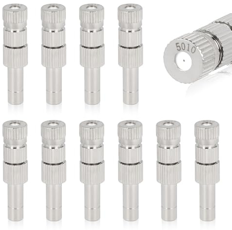 EFUTURETIME 10 x Nebeldüse Niederdruck 0,5mm Sprühnebel Düse Bewässerung | Messing Keramik Sprühdüse mit Filter, für 6mm Steckverbinder