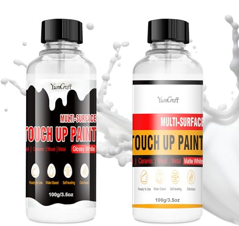 YumCraft White Touch Up Paint 200ml, Quick-Dry Paint Pen for Repairing Multi Surface, White Wall Paint for Scratches and Spots on Wall, Door, Cabinets, Bathtubs, Wood, Furniture(Glossy + Matte)