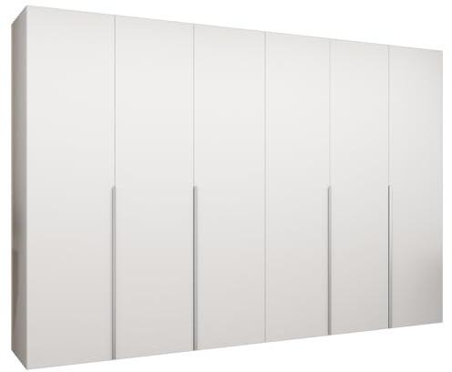 MEBLE KRYSPOL - Kleiderschrank - Drehtürenschrank - Schrank 300 x 202 x 52 cm - Moderner Garderobenschrank Schlafzimmer, Flur, Jugendzimmer - Weiß, Griff Kaschmir - Alicante 1