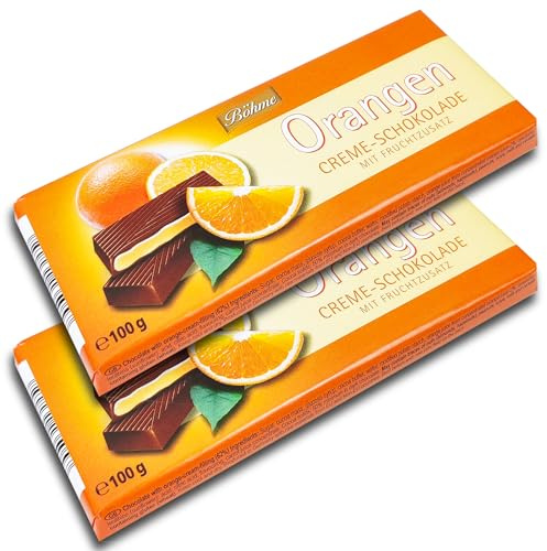 2 er Pack Böhme Creme-Schokolade Orange 2 100g Zartbitterschokolade mit Füllung aus Orangen-Creme