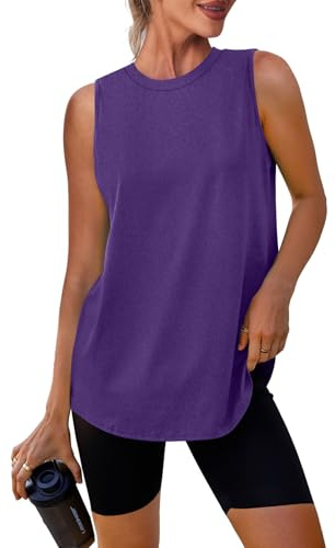 XIEERDUO High Neck Vest Tops for Women Sleeveless Athletic Muscle Shirt Sports Tops Quick Dry Breathable Workout Running Tennis Yoga Gym Training Soft Stretchy Active Wear B-Purple Size 22-24