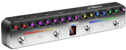 JAMELO Gitarren Multi-Effektpedal, 7 Effektmodule, 27 Effektkombinationen, Overdrive, Distortion, Reverb, Delay, Chorus, mit Bluetooth, IR-Import, Aufnahme, App-Steuerung,wiederaufladbar