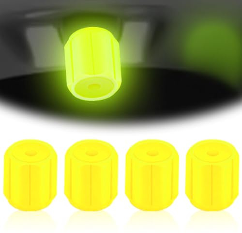 Leuchtende Ventilkappen Auto, 2026 Neu Leuchtende Ventilkappen 4 Stück Ventildeckel, Universelle Fluoreszierende Autoreifen-Ventilkappen Reifenventilkappen für Autos, Motorräder und Fahrräder (Gelb)