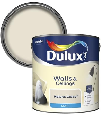 Dulux Walls & Ceilings Emulsion Paint,Soft Warm Neutral Shade, Non-Reflective Matt Surface, Even Coverage for Interior Paint for Living Rooms, Bedrooms & Ceilings (Natural Calico, 2.5 Liters)