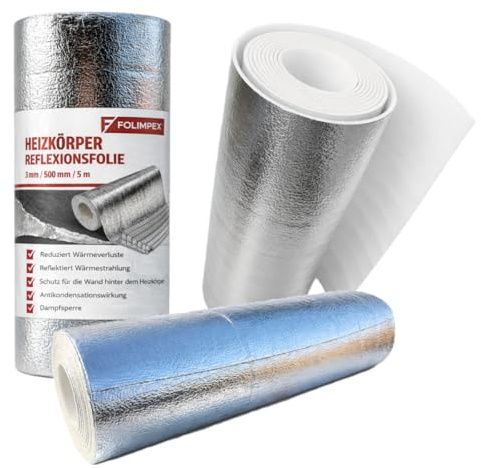 Heizkörper Reflexionsfolie 10 m x 50 cm 3 mm Dicke Isolierfolie Heizung Aluminium Reflexionsplatte | Isoliermatten | Thermomatte Wand, Dach, Boden, Decke