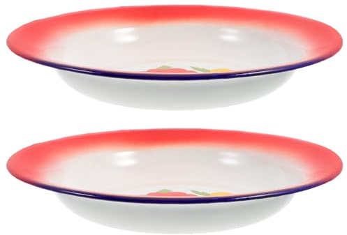 BETOOKY Plato Esmaltado Retro Redondo 2 Piezas para Servir Comida | Patrón Floral Aleatorio , Acabado Liso y Duro , Uso Estable , Adecuado para Almacenar Alimentos y Servir Estilo Aleatorio