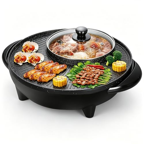 1700W Hot Pot & BBQ Grill, Electric 2 in 1 Indoor Outdoor Multi-Cooker