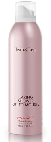 Jean & Len Caring Shower Gel To Mousse Peony & Lychee, mit Mandel-, Jojoba- und Babassuöl, für ein duftendes Reinigungserlebnis, für normale Haut, Duschschaum, ohne Parabene & Silikone, vegan, 200 ml