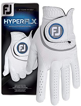 FootJoy Herren HyperFLX Prior Generation Golfhandschuhe, Weiß, Größe M/L, auf der linken Hand getragen