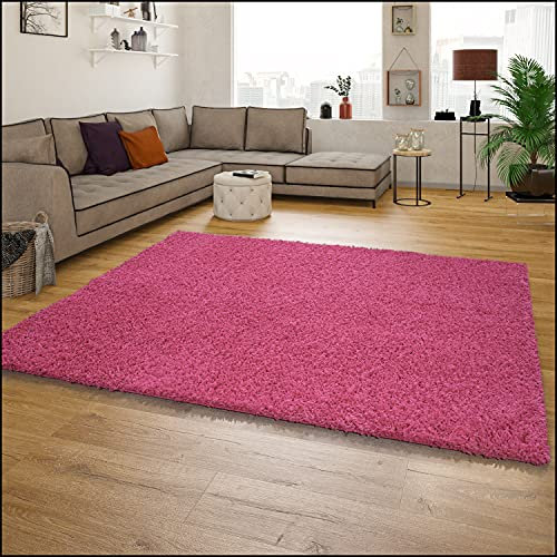 Paco Home Shaggy Hochflor Langflor Teppich Sky Einfarbig in Pink/Rosa/Fuchsia, Grösse:80x150 cm