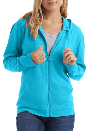 Hanes Women's Jersey Full Zip Hoodie, Process Blue, Small