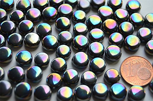 40g Mini Mosaiksteine schwarz irisierend rund 8mm ca. 90-100 St.
