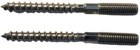 2 Pieces Stainless Steel 316 Lag Screw Double Thread Wood Screw Coach / M8 Thread (8mm x 100mm) Hanger Bolt