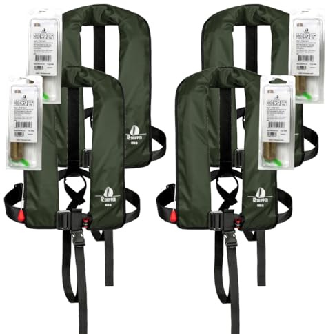 4er-Set 12skipper Automatik Rettungsweste 165N Harness + Wartungskits | ISO 12402-3, Lifebelt, UML-Auslöser, Schrittgurt, Erwachsene 40-150 kg