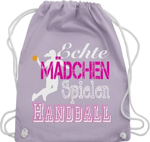Turnbeutel Rucksack - EM 2026 Trikot Ersatz - Echte Mädchen Spielen Handball weiß - Unisize - Pastell Lila - geschenke für handballer handballbeutel hanball habdball beutel kinderturnbeutel