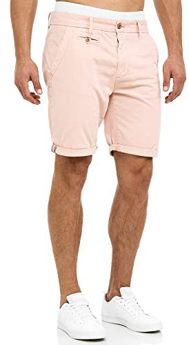Indicode Herren Cuba Chino Shorts mit 5 Taschen aus Baumwollgemisch | Bermuda Sommershorts für Männer Cameo Rose, L