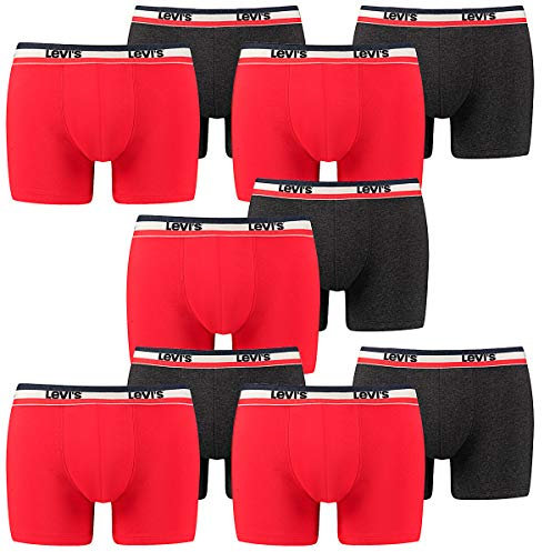 10 er Pack Levis Boxer Brief Boxershorts Men Herren Unterhose Pant Unterwäsche, Farbe:786 - Red/Black, Bekleidungsgröße:M