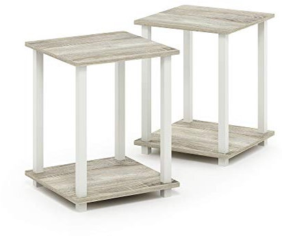 Furinno Simplistic Sofatisch, Couchtisch, Beistelltisch, mit 2 Ebenen, 2-er Set, Sonoma Eiche/Weiß