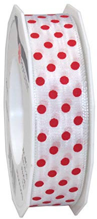 Präsent Polka DOTS Band mit Drahtkante weiß/rot, 20 m gepunktetes Dekoband, 25 mm Breite, leicht biegsames Schleifenband zum Dekorieren & Basteln, für besondere Anlässe