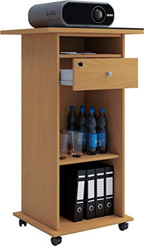 VCM Holz Standschreibtisch | ideal für Beamer oder Projektor mit Rollen | Maße: H. 108 x B. 60 x T. 50 cm | Pultfläche neigbar | Schublade abschließbar - Neta