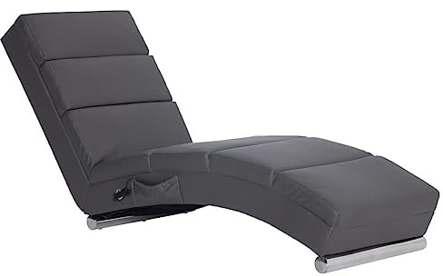 vidaXL Chaiselongue mit 5 Massagemodi Heizfunktion Massage Liegesessel Relaxliege Liegestuhl Massagesessel Relaxsessel Loungesessel Grau Kunstleder