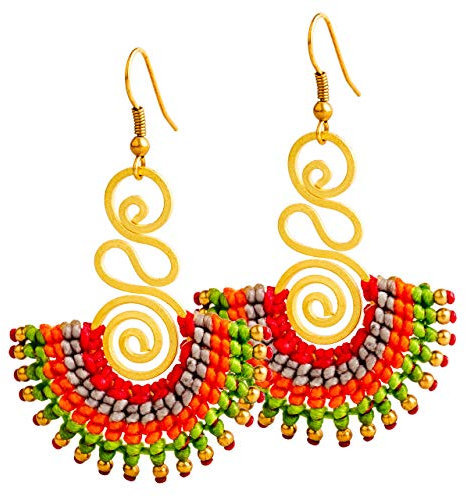 Boho Ohrringe von Stand Tall Accessories Gold Ohrringe für Frauen, handgefertigt mit Kupfer und bunten Baumwolle Cord für einen Trendy Look am besten für alle Outfits (Grün Orange Rot Grau)
