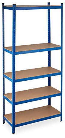 Relaxdays Schwerlastregal XL, Traglast 1325 kg, 220x100x45 cm, 5 Böden, zum Stecken, Stahl, für Keller & Garage, blau