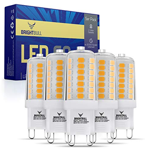 BRIGHTBULL Premium G9 LED – [5x] Leuchtmittel Warmweiss – [4] W – [400] LM – [3000] K – 30.000h Lebensdauer – 360° Ausleuchtung – Ersatz für 50W-Halogenlampe – Kein Flackern – [Effizienzklasse A+]