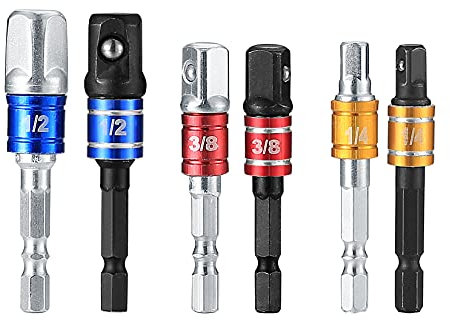 6 Pcs Impact Grade Driver Extension Sockets Set, 1/4, 3/8, 1/2 Socket Bit Adapters Set, High Speed Drilling Bits Nut Driver Hand Tool Kits