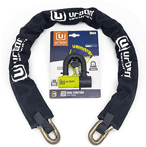 URBAN UR59K150 Antirrobo Moto Cadena de Acero Endurecido de 13.5mm con Sólido candado Mini U 14mm, 150cm, Negro/Amarillo