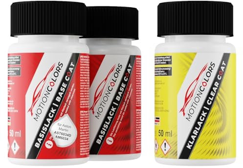 MOTIONCOLORS Lime Effect Pearl/Lime Essence AST6034D / AM6034 für Aston Martin Autolack Lackstift Set Grundlack Basislack Klarlack je 50ml