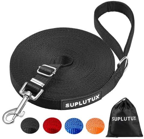 Training Lead for Dogs 10m/32ft Adjustable Long Line Dog Lead for Puppy Medium Large Dogs with Padded Handle & Storage Bag (Black)