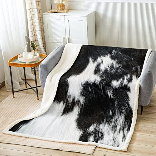 Loussiesd Kuhfell Wohndecke Milch Kuhfell Rinderfell Kuscheldecke für Jungen Mädchen Kinder Bauernhaus Kuhfell Decke 150x200cm Raumdekor 3D Tier Fell Schwarzweiss Flanell Fleecedecke