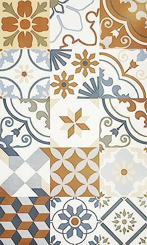 STORESDECO Alfombra de Vinilo Acolchada Mosaico, Alfombra Vinílica para Cocina, Habitación, Salón, Dormitorio, Alfombra Antideslizante y Lavable, Alfombra Pasillo, Patch Ocres, 60cm x 200cm x 3,5mm