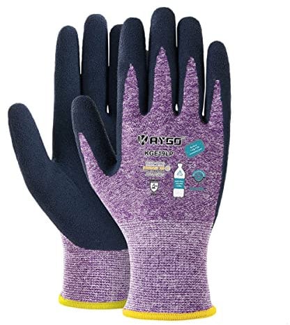 KAYGO 3 Paar Arbeitshandschuhe für Damen Atmungsaktiv Latex Beschichtete Frauen Gartenhandschuhe aus recyceltem Polyester, umweltfreundliche Schutzhandschuhe für Haus- Gartenarbeit (Lila, XS, Gr 6)