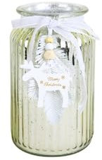 Tarrington House Windlicht, Glas, Ø 11 x 18 cm, silbernen Sprenkeln und hängende Rentier, Gold