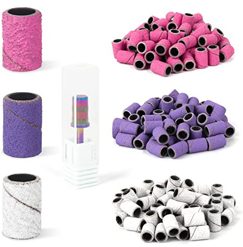 Lavinda Sanding Bands Nail Drill Bits 300Pcs Grits Electric File Nail Sanders Professional Drill Bits Set #80#150#240 Zebra Grinder Band colorful 3/32 Mandrel Bit for Manicures Nail Drill Machine