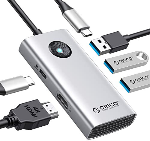 ORICO Docking Station, 5-in-1 USB C HUB with 4K HDMI, 60W Power Delivery, USB 3.0 5Gbps and 2 USB 2.0 Data Ports Multiport Type C Adapter for MacBook Air, MacBook Pro, XPS, and More