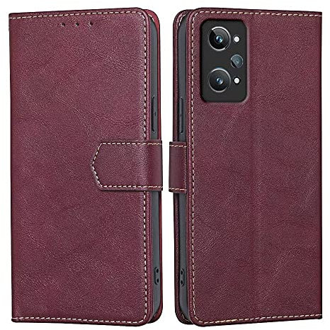 RankOne Funda Compatible con Realme GT2 / GT Neo2 / GT Neo 3T (6.62 Inches), Funda de Piel Tipo Folio Flip Protectora con Ranura para Tarjeta Carcasa - Rojo
